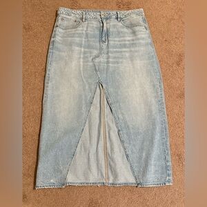 Light Blue Denim Skirt with Front Slit